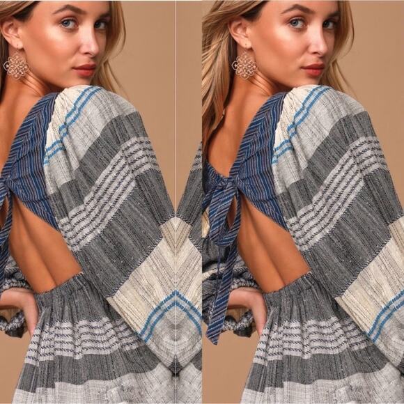 FREE PEOPLE  Cozy Stripe Mini Dress Oversized Babydoll Boho Coastal Peasant sz M - Picture 8 of 14